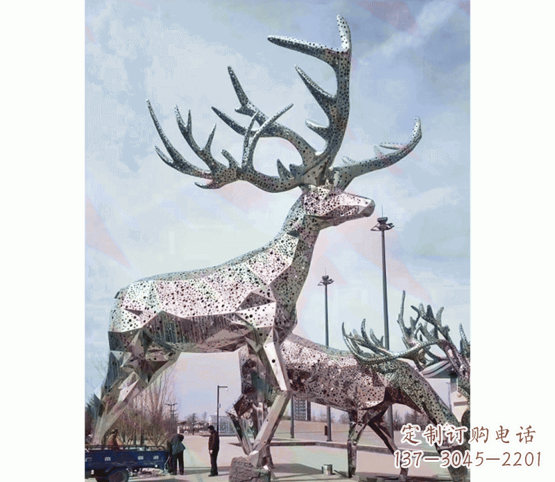 南京大型不锈钢梅花鹿摆件雕塑