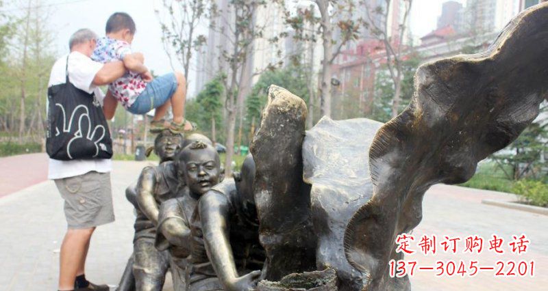南京拔萝卜的儿童小区景观铜雕