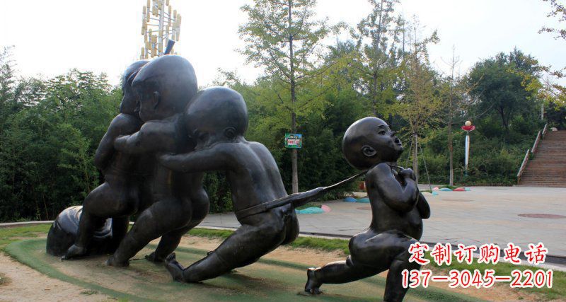 南京拔萝卜的小孩街边景观铜雕