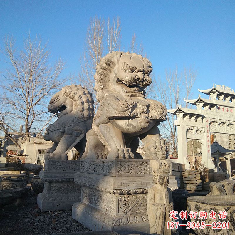 南京北京石雕狮子-企业楼宇大门动物雕塑摆件
