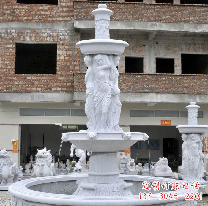 南京别墅景观汉白玉西方人物喷泉石雕