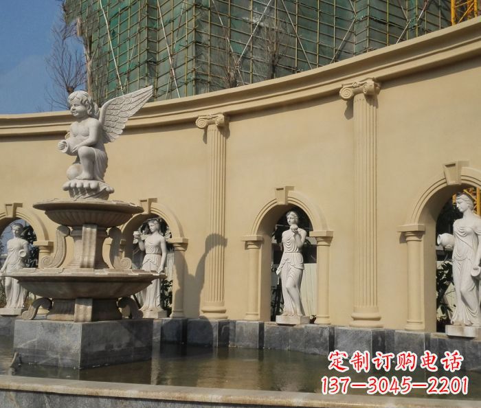 南京别墅景观天使喷泉石雕 (3)