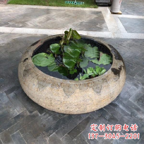 南京别墅庭院仿古做旧石雕鱼缸
