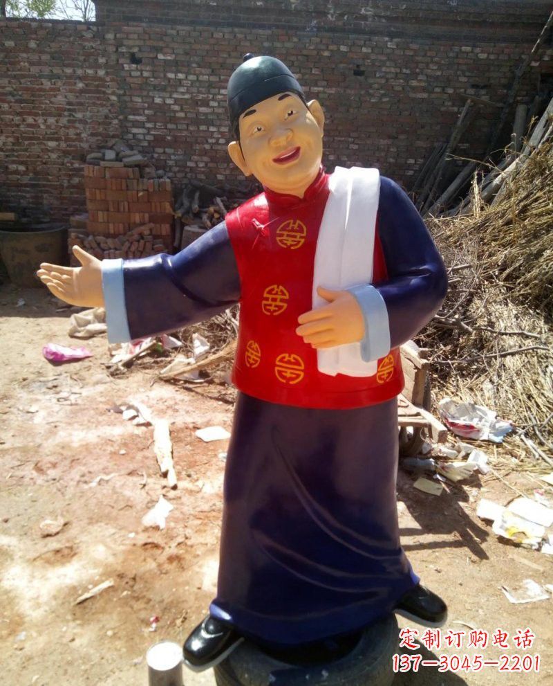 南京玻璃钢彩绘人物店小二雕塑