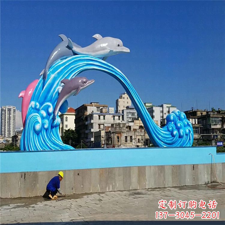 南京玻璃钢大型海豚雕塑游泳馆游乐场的精彩缤纷