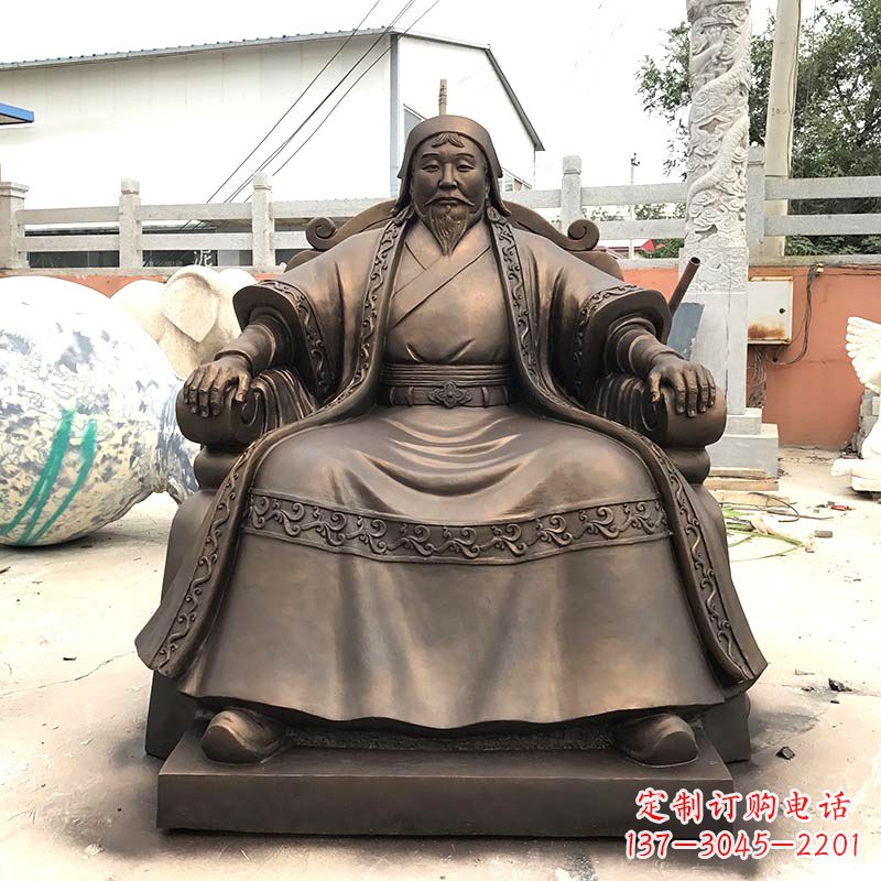 南京玻璃钢仿铜成吉思汗雕塑-中国古代著名帝王军事家雕像