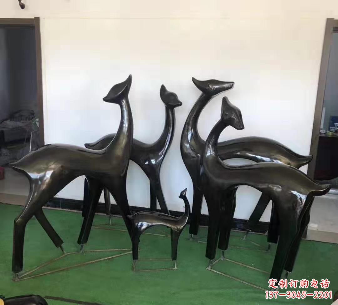 南京玻璃钢仿铜抽象小鹿雕塑庭院景观摆件