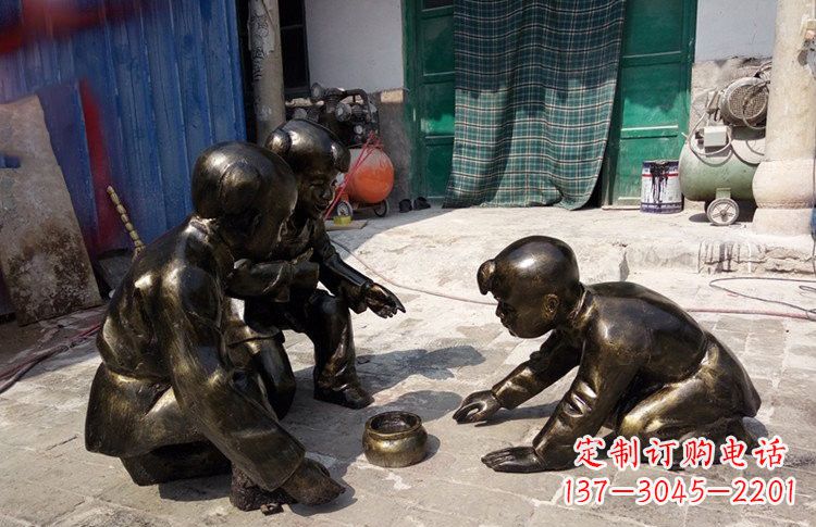 南京精美玻璃钢仿铜斗蛐蛐儿童雕塑