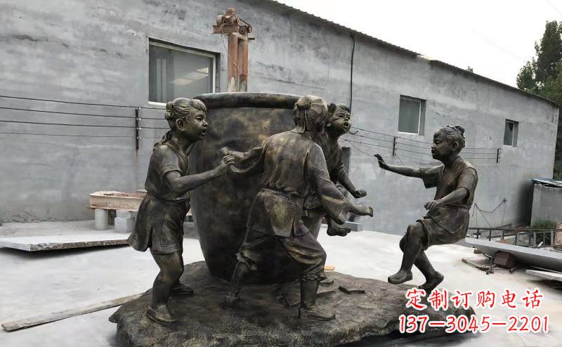 南京玻璃钢仿铜古代寓言故事司马光砸缸雕塑