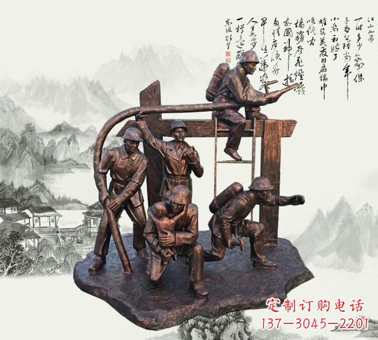 南京玻璃钢仿铜消防员雕塑传承英雄豪情