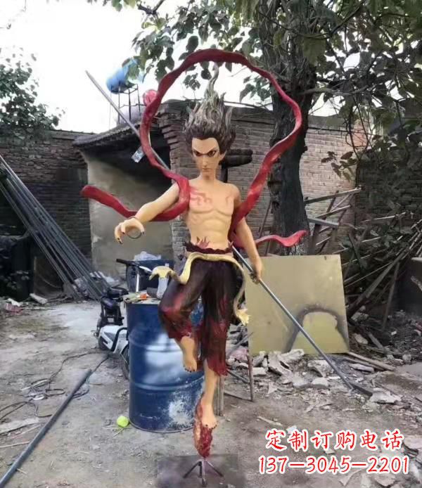南京仿真玻璃钢哪吒雕塑精美绝伦