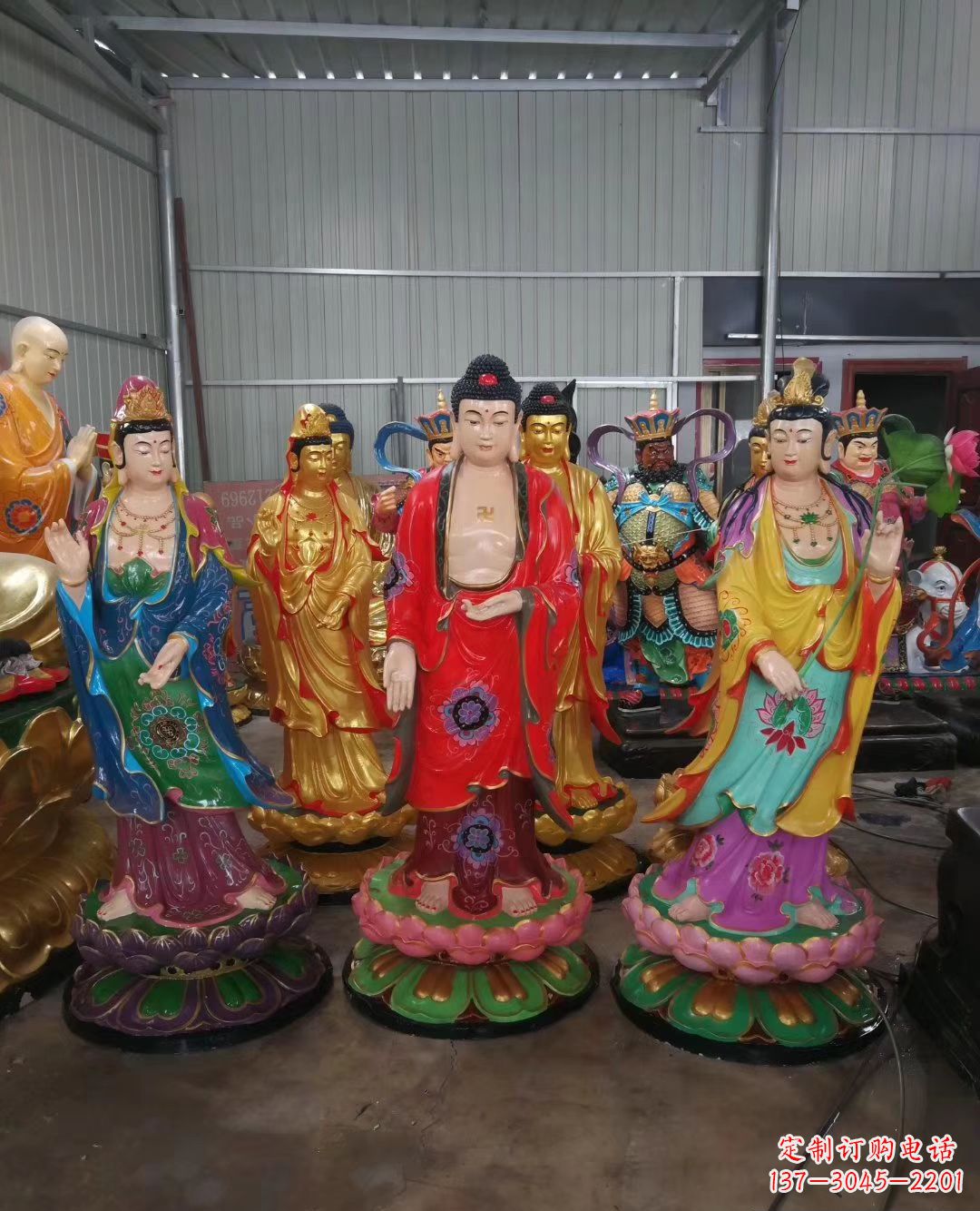 南京玻璃钢佛像彩绘西方三圣雕塑