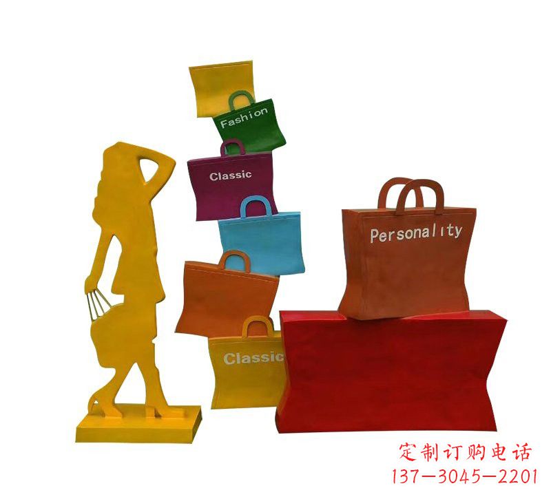 南京玻璃钢购物人物和购物袋雕塑