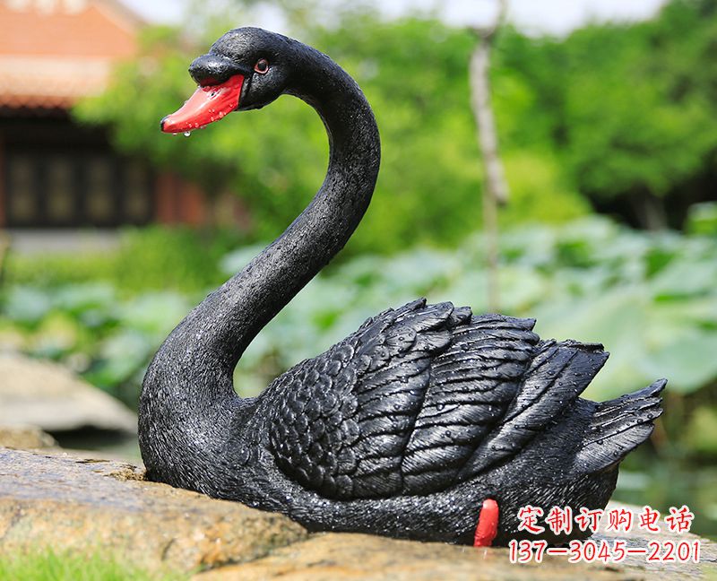 南京玻璃钢黑色天鹅雕塑-公园园林动物摆件