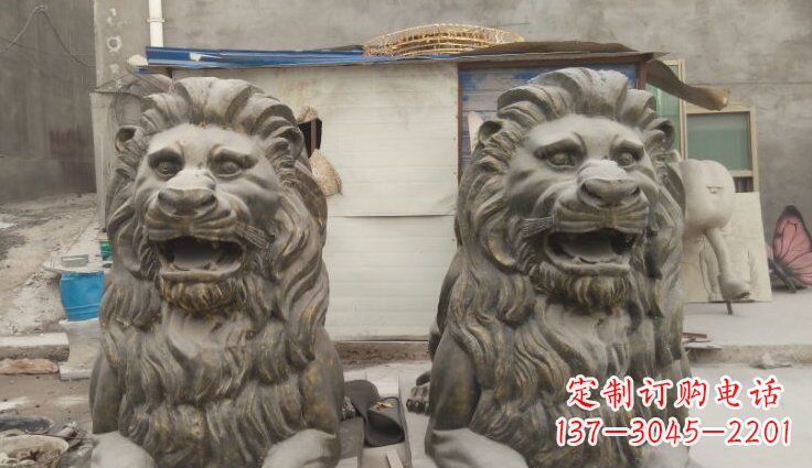南京玻璃钢西洋趴狮仿铜动物雕塑