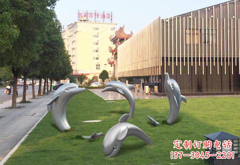 南京不锈钢草地海豚雕塑