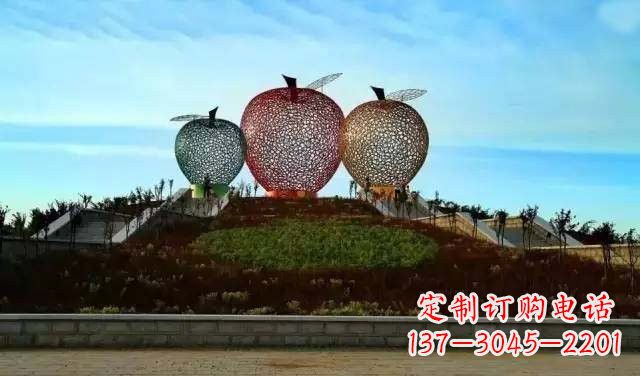 南京不锈钢城市彩色镂空苹果雕塑