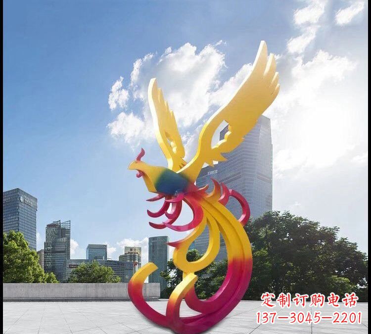 南京不锈钢抽象彩色凤凰雕塑