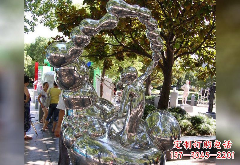 南京不锈钢抽象吹泡泡的儿童雕塑