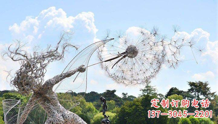南京不锈钢抽象人物和蒲公英雕塑