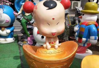 南京玻璃钢元宝娃娃雕塑招财进宝