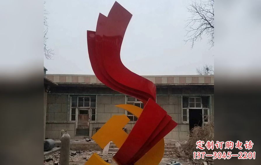 南京不锈钢党徽红绸雕塑