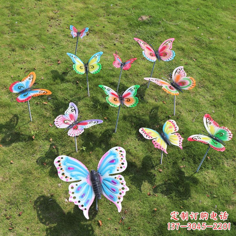 南京不锈钢仿真蝴蝶插件,草丛绿地动物摆件雕塑