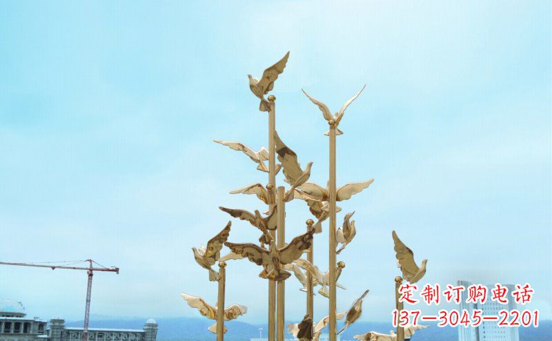 南京不锈钢飞翔的鸽子雕塑传递自由、和平的美好祝愿