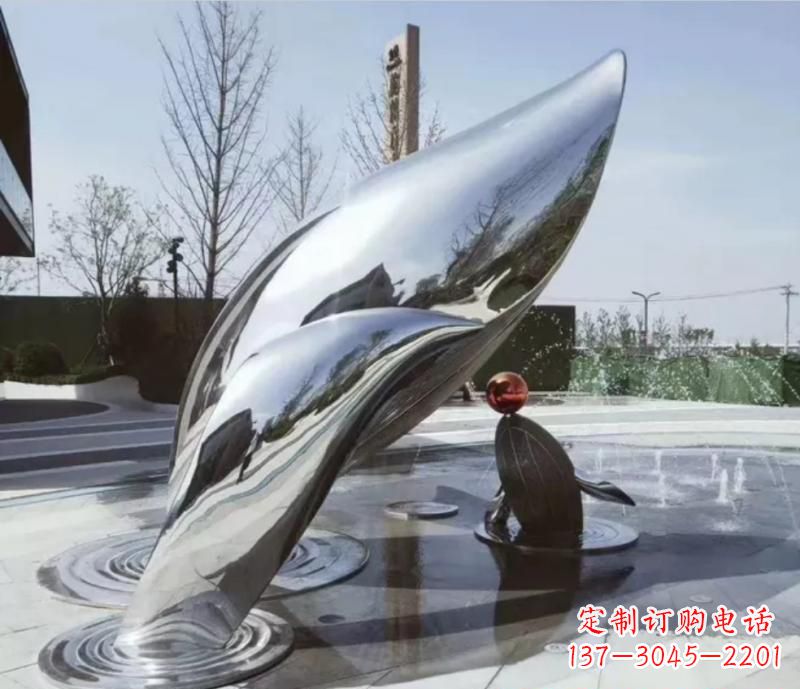 南京不锈钢公园镜面海豚雕塑