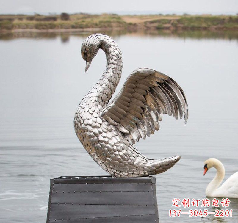 南京不锈钢雕刻的优雅天鹅