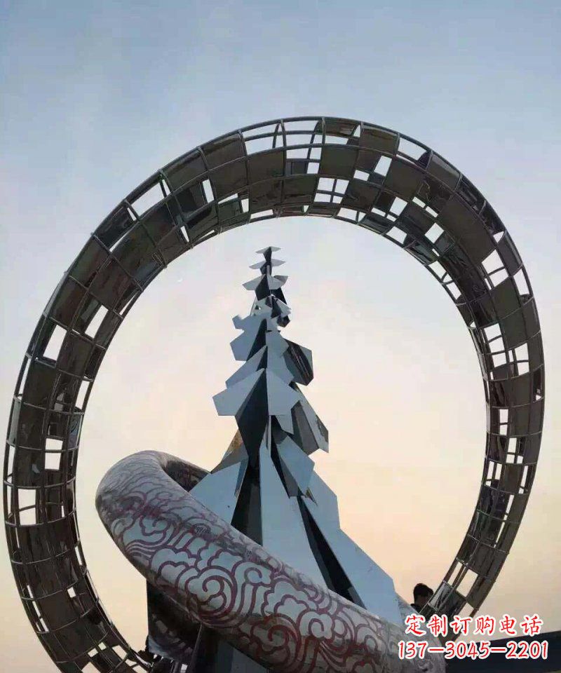 南京不锈钢松树祥云雕塑