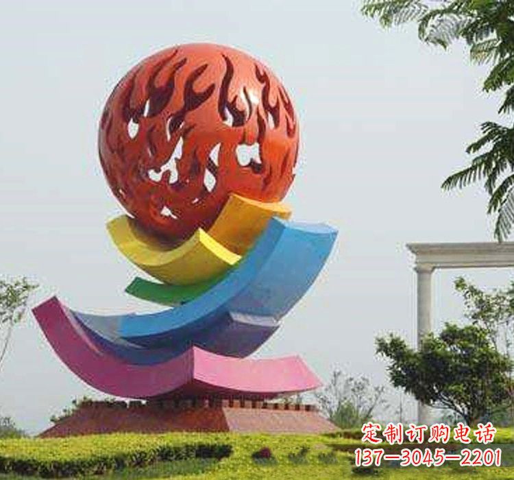 南京不锈钢广场火苗镂空球雕塑