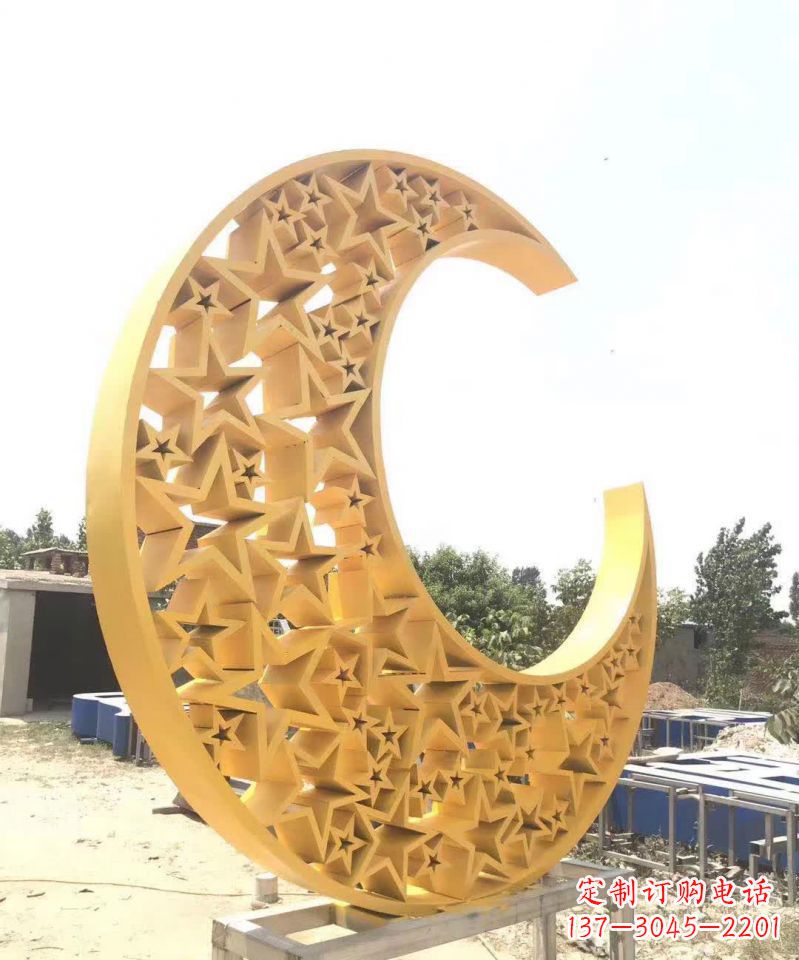 南京不锈钢广场景观五星月亮雕塑1