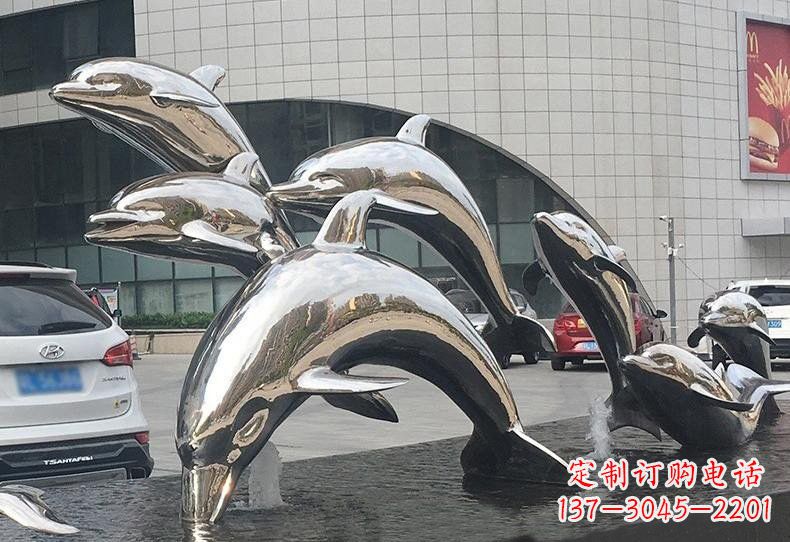 南京不锈钢广场镜面海豚雕塑