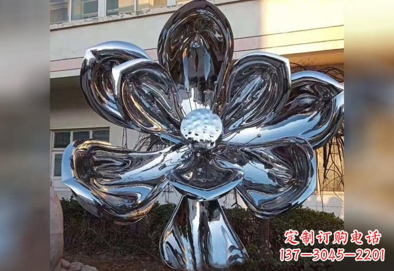 南京不锈钢广场镜面莲花雕塑精美外形,传承佛教文化