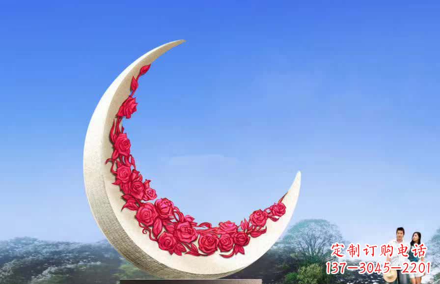 南京不锈钢广场月亮雕塑月光下的璀璨美景