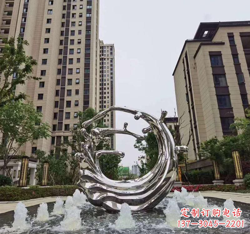 南京不锈钢海浪喷泉雕塑精美雕刻,灿烂绚烂