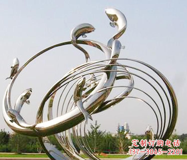 南京不锈钢海豚雕塑12