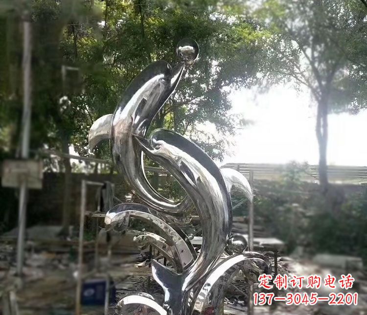 南京不锈钢海豚顶球雕塑