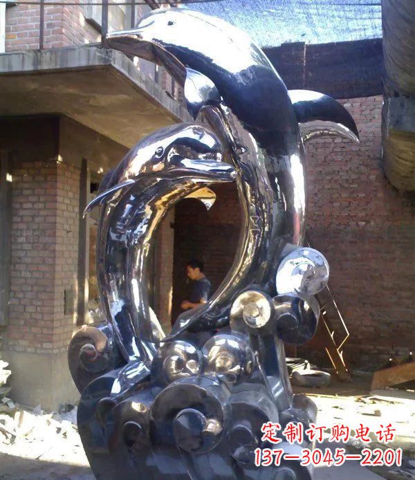 南京不锈钢海豚动物雕塑 (3)