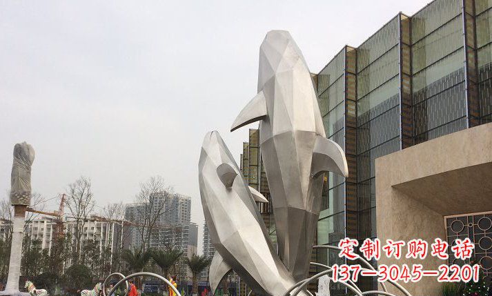 南京不锈钢海豚喷泉雕塑 (2)