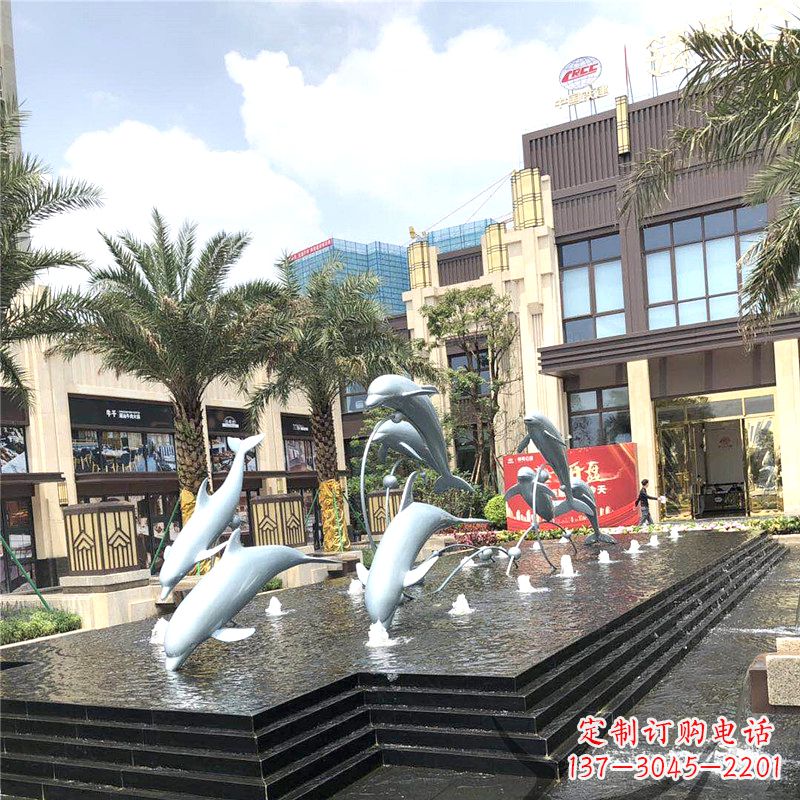 南京不锈钢海豚喷泉-城市企业街道睡觉景观雕塑