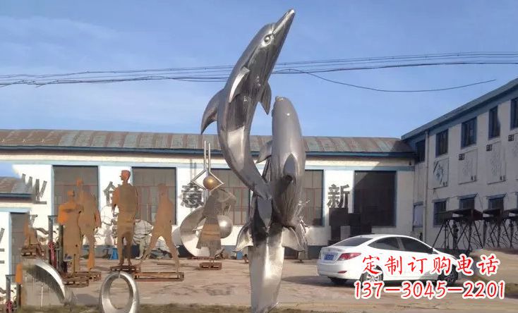 南京不锈钢海豚嬉戏雕塑精美的艺术视觉