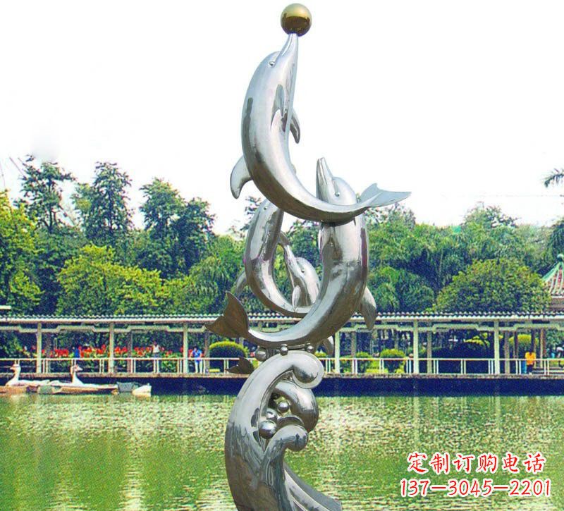 南京不锈钢海豚戏球动物雕塑