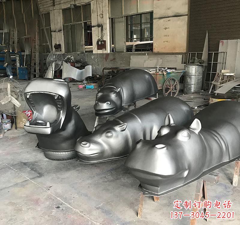 南京静态之美22英寸不锈钢河马雕塑