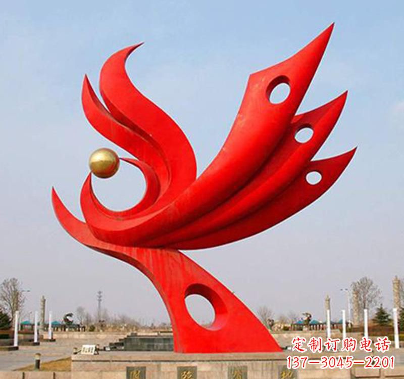 南京不锈钢火凤凰动物雕塑