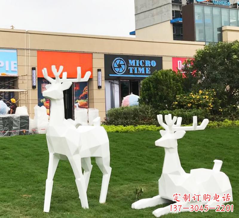 南京不锈钢几何动物小鹿雕塑