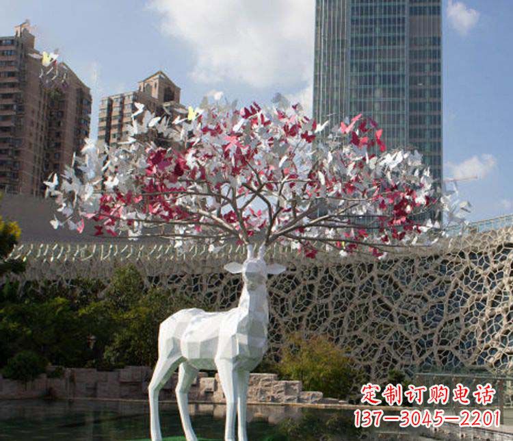 南京不锈钢几何梅花鹿雕塑