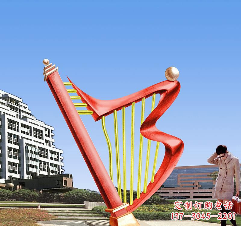 南京不锈钢竖琴雕塑把旋律汇聚成艺术精品