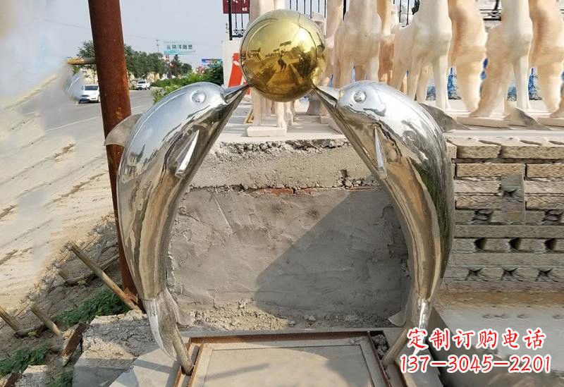 南京不锈钢海豚顶球雕塑